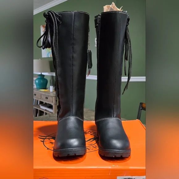 Milwaukee Black 17-Inch Lace Side Leather Boots with Contrast Stitching #1124 - Picture 2 of 16